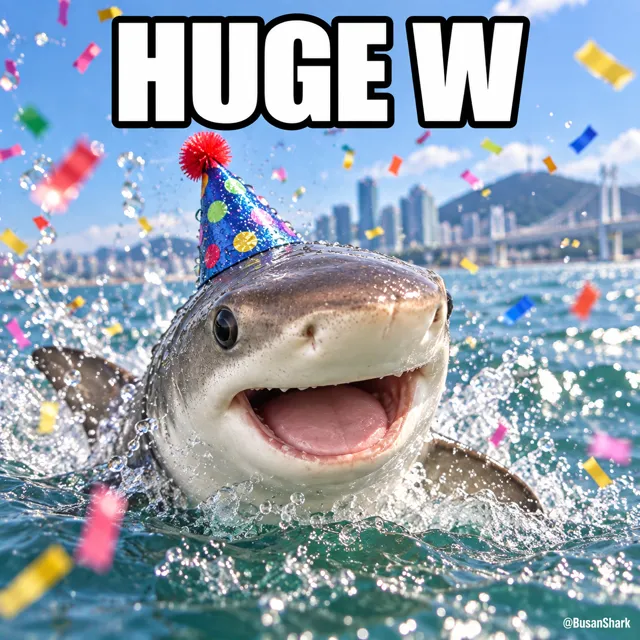 Huge W — Busan Shark reaction meme