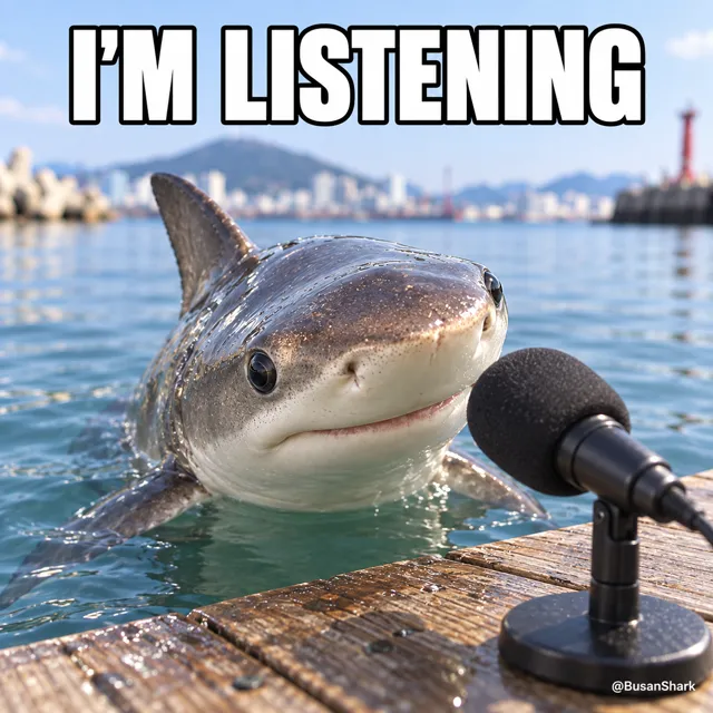 I'm listening — Busan Shark reaction meme
